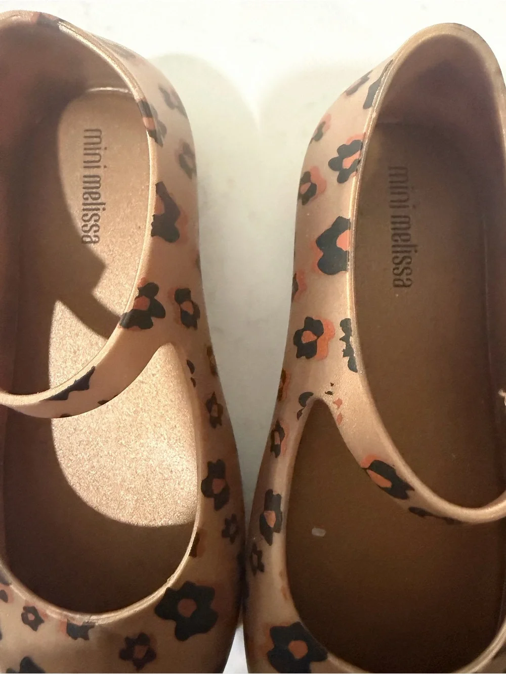 Mini Melissa Metallic Rose Gold Floral Strap Mary Janes